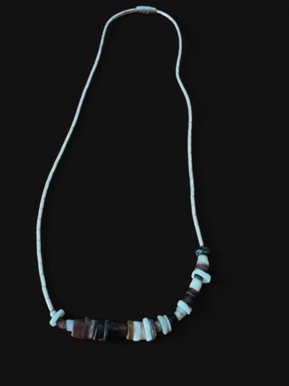 Vintage Handcrafted Multicolor Shell Bead Surfer Heishi Necklace - White & Brown
